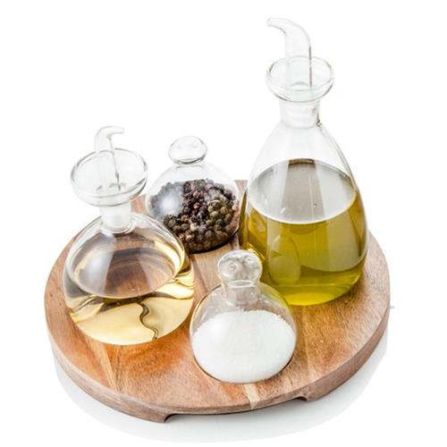 Brandani steklen komplet za začimbe z akacijevo podlogo 4 kos