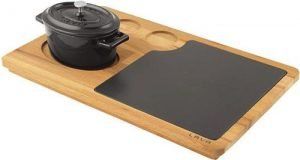 Mali lonec iz litega železa s premerom 10 cm s podlogo za serviranje LAVA