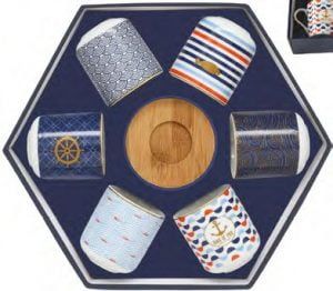 EASY LIFE set 6 skodelic za espresso z bambusovimi krožniki v darilni embalaži