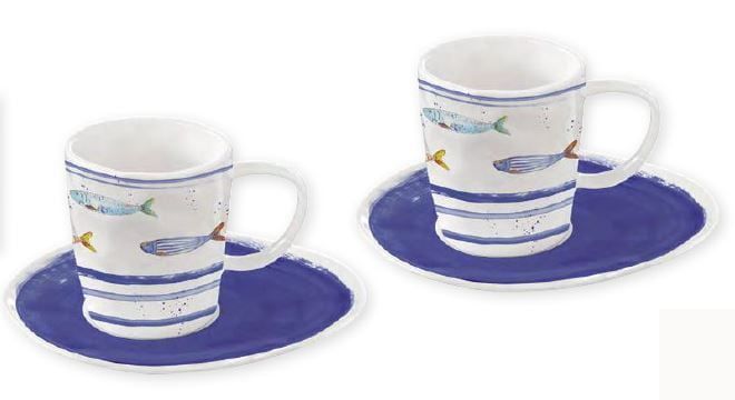 EASY LIFE BORD DE MER set 2 skodelic za kavo s krožnikoma v darilnem pakiranju / porcelan / 120 ml