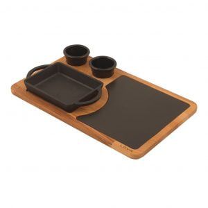 Mini litoželezni pekač s pladnjem za serviranje iz lesa LAVA