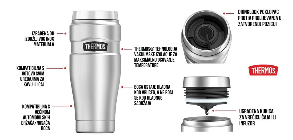 Srebrn termo kozarec King THERMOS, 0.47 l - slika 2