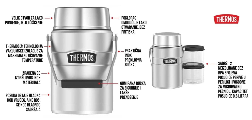 Srebrna termo posoda z ročajem King THERMOS, 1.2 l - slika 5
