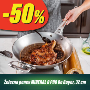 Železna ponev z ročajem iz litega železa MINERAL B PRO De Buyer, 32 cm