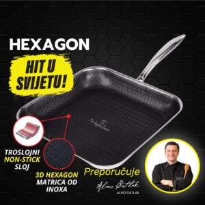 Berlinger Haus Hexagon grill ponev z 3D inox matrico — 2× hitrejše segrevanje, neprijemljiva