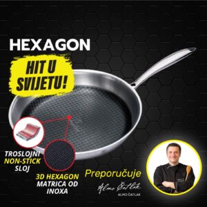 Berlinger Haus Hexagon ponev — 3D inox matrica, 2× hitrejše segrevanje, neprijemljiva