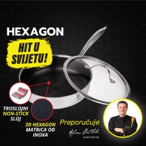 Berlinger Haus Hexagon globoka ponev s pokrovom — 3D inox matrica, 2× hitrejše segrevanje
