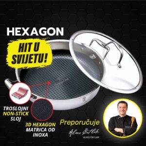 Berlinger Haus Hexagon nizki lonec s pokrovom — 3D inox matrica, 2× hitrejše segrevanje