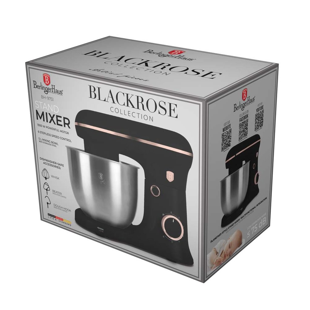 Berlinger Haus Black Rose planetarni kuhinjski mikser 1500 W / 5 l — 10 hitrosti + pulse - slika 4