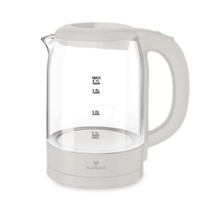 Blaumann Glass električno kuhalo za vodo 1,7 l — borosilikat, krem barva, 2200 W
