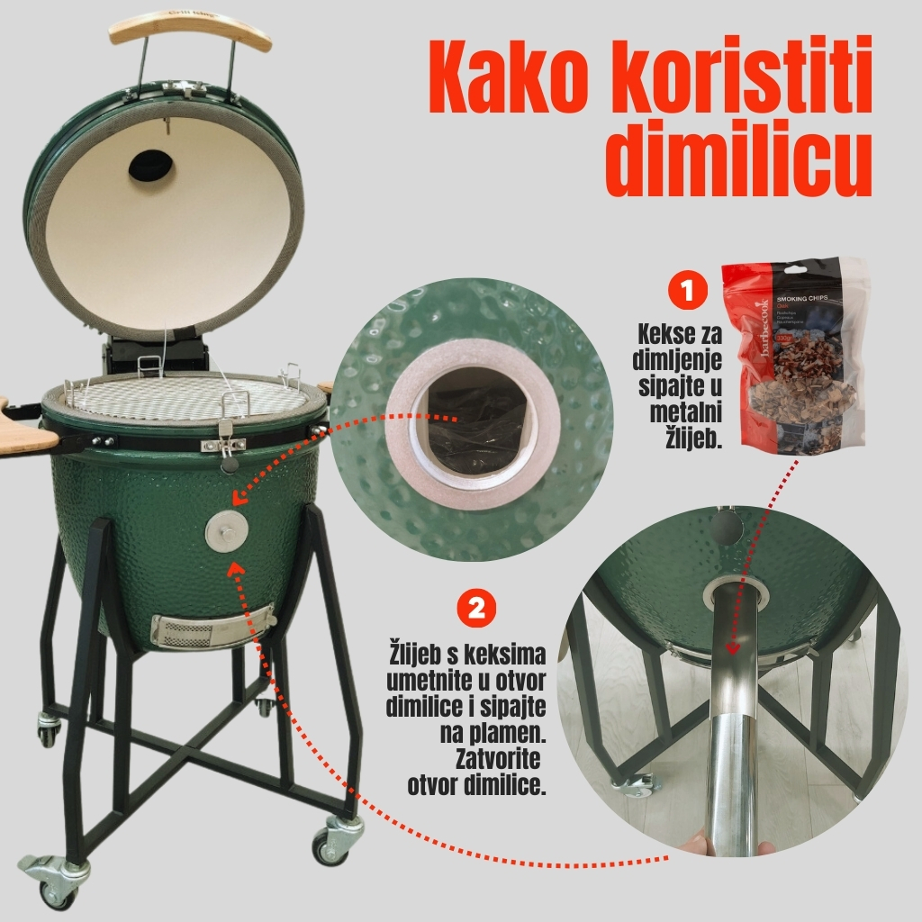 Grill King Kamado EGG 29" keramični žar z dimilnico + bogata oprema 74 cm — prevleka, kamen, deflektor - slika 3