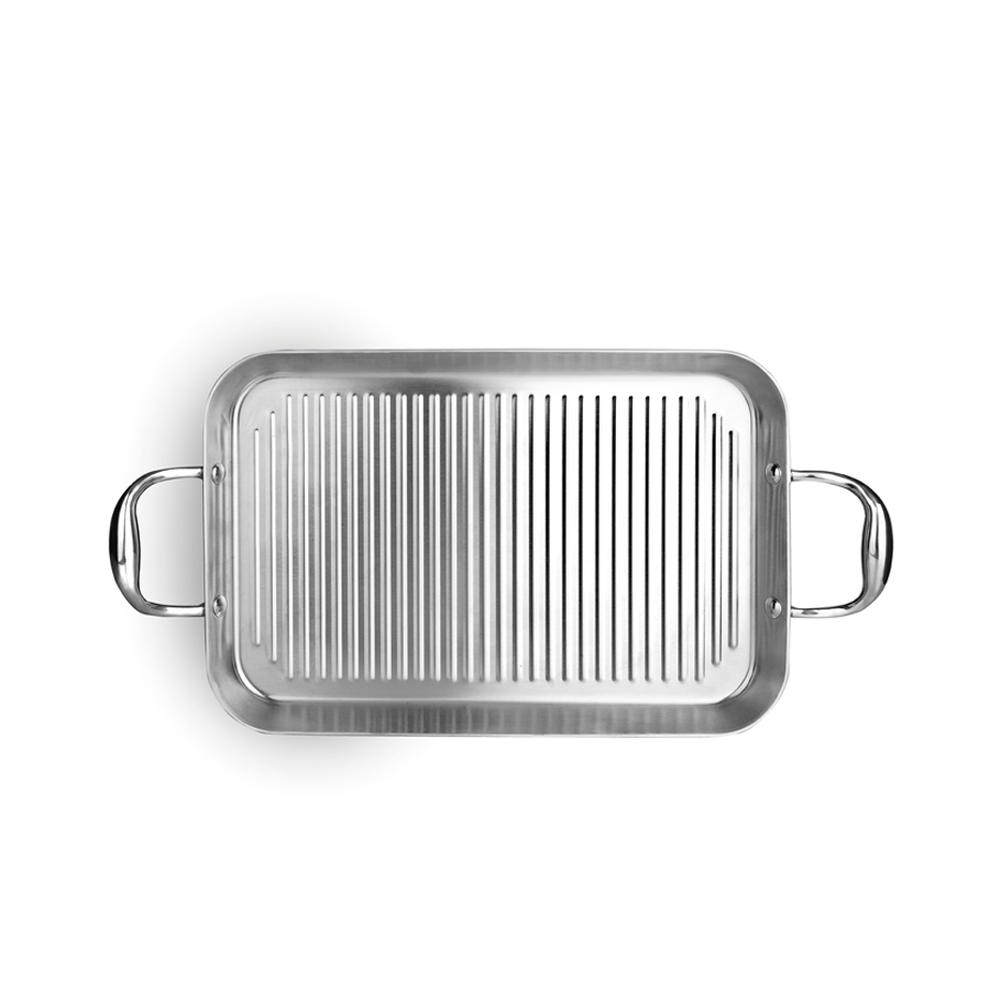 Ibili Triply Natural rebrasti grill pekač brez PTFE iz nerjavečega jekla — 38×25 cm - slika 2
