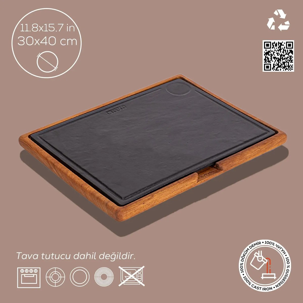 Lava BBQ Iroko deska za serviranje z litoželezno ploščo — 33,2×43,2 cm, 5,9 kg - slika 2