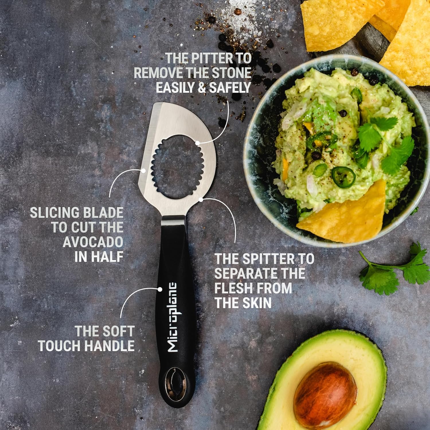 Microplane Avocado Tool 3v1 — rezanje, odstranjitev koščice in vzemanje mesa avokada - slika 5