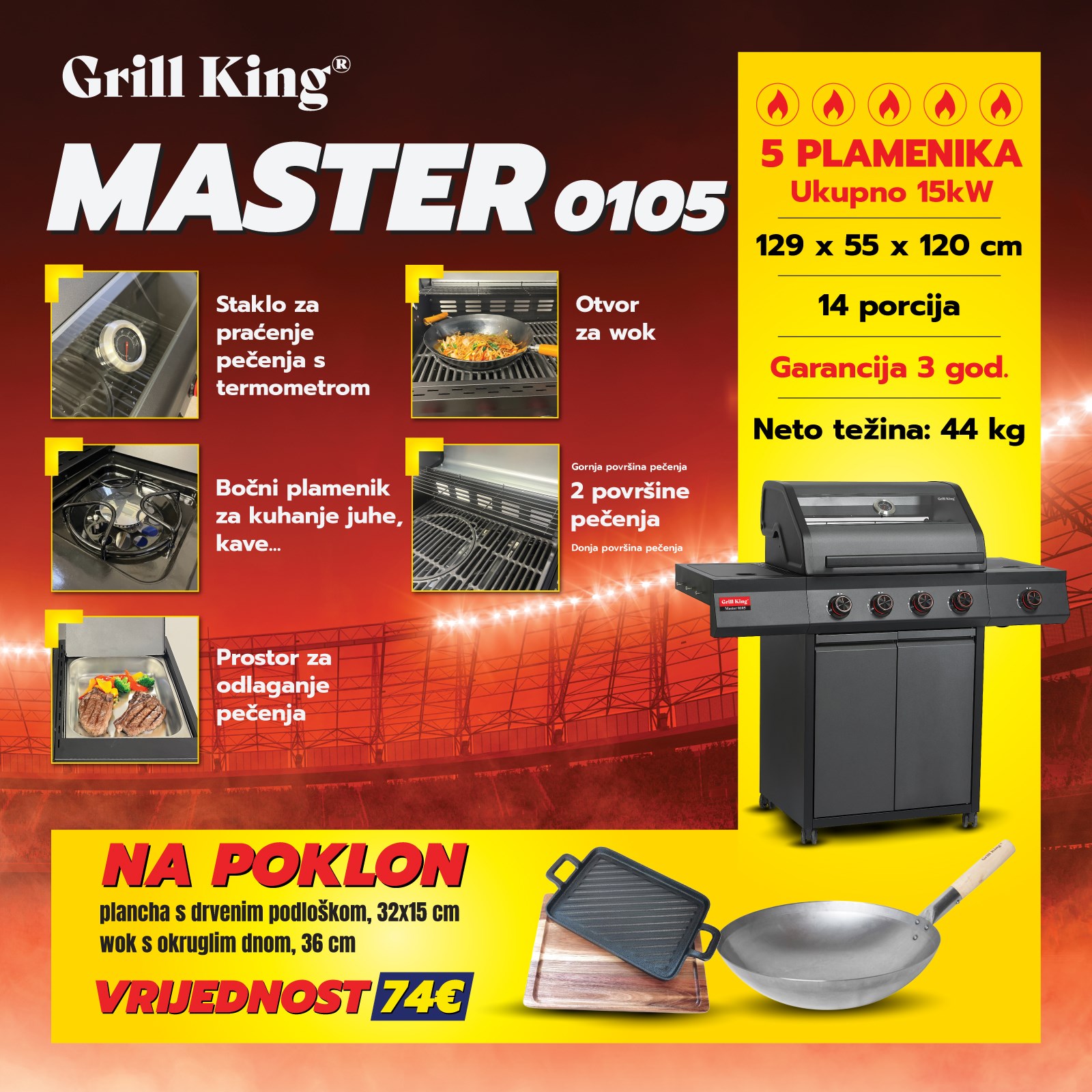 Grill King Master 0105 plinski žar 5 gorilnikov 15 kW + wok in plancha GRATIS - slika 2