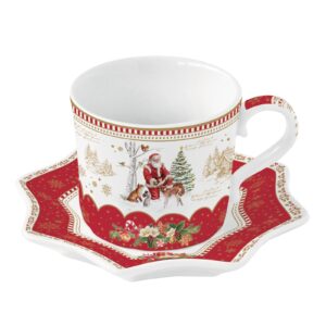 Easy Life Christmas Memories skodelica s krožničkom 250 ml — praznični porcelan, darilo