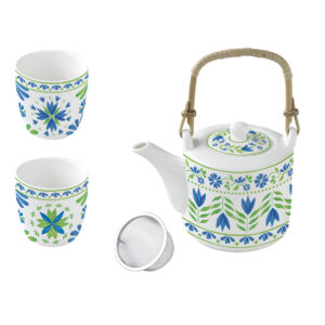 Easy Life Flowers Garden čajnik z infuzorjem in 2 skodelicama — set za 2 osebi