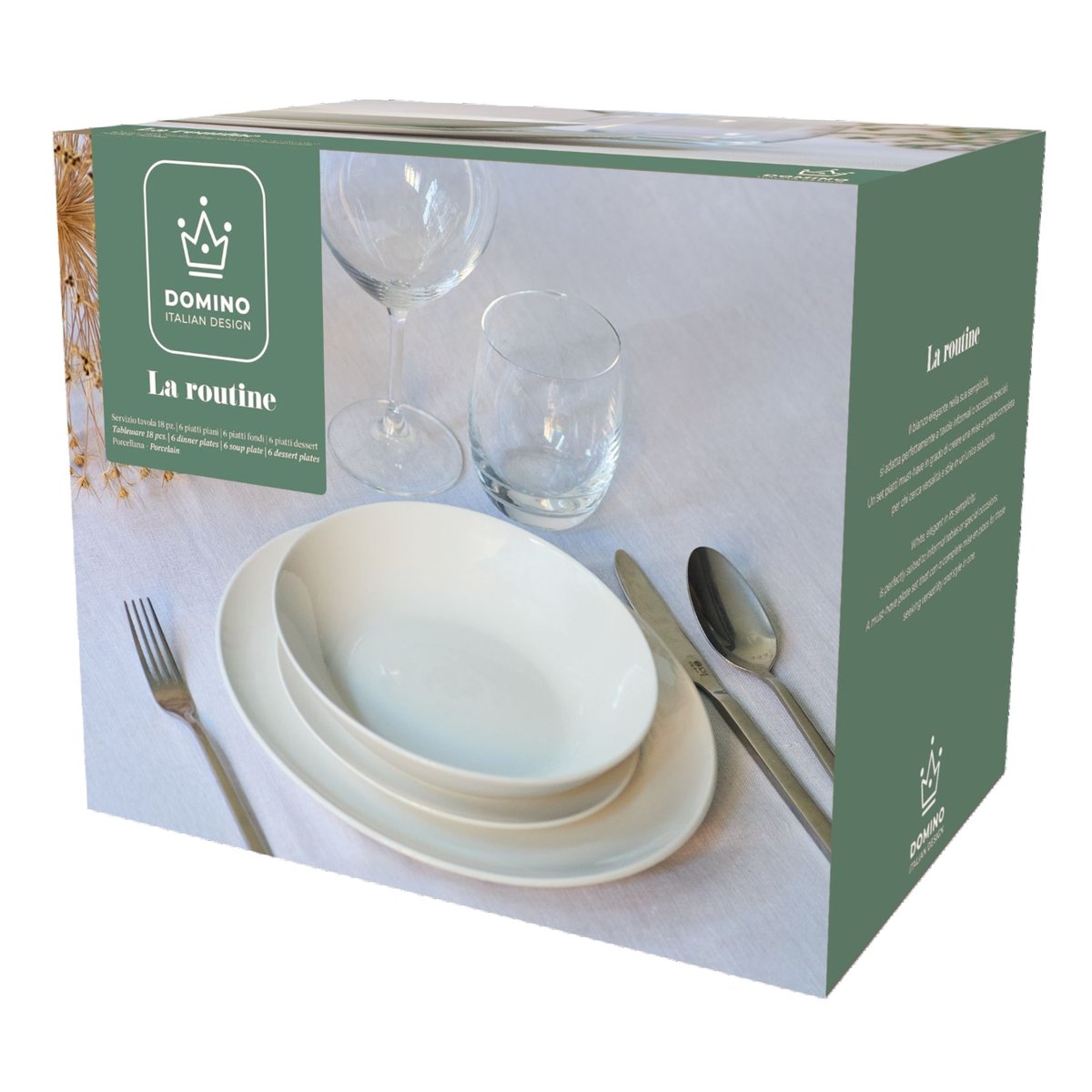 Domino La Routine 18-delni jedilni servis za 6 oseb — beli porcelan, italijanski dizajn - slika 5