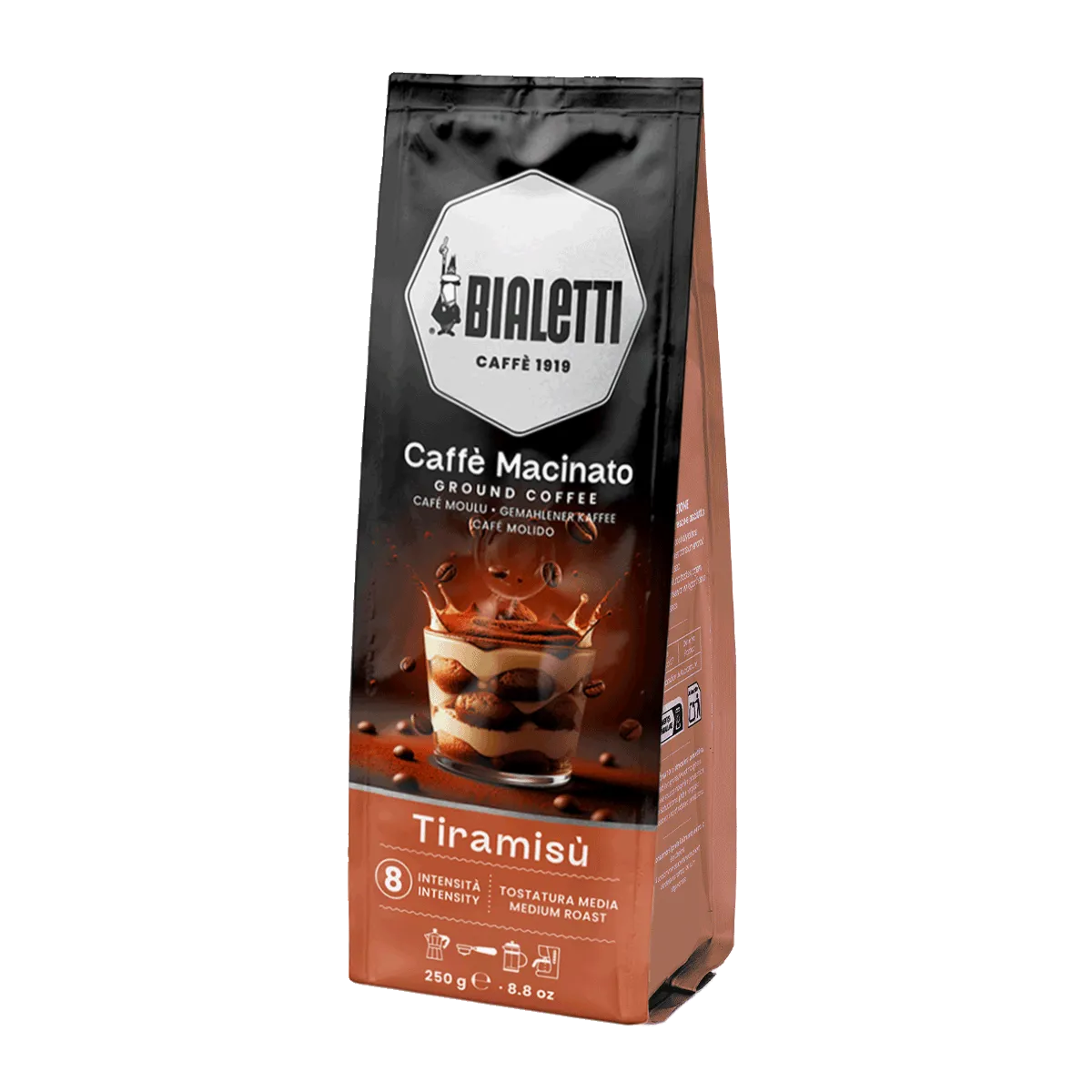 Bialetti Perfetto Moka Tiramisu mleta kava 250 g z okusom tiramisuja, srednje praženje, intenzivnost 8 - slika 2