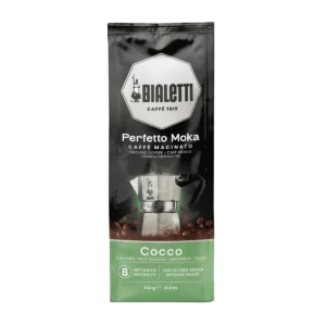 Bialetti Perfetto Moka Cocco mleta kava 250 g z okusom kokosa, srednje praženje, intenzivnost 8