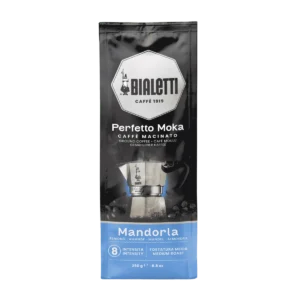 Bialetti Perfetto Moka Almond mleta kava 250 g z okusom mandlja, srednje praženje, intenzivnost 8