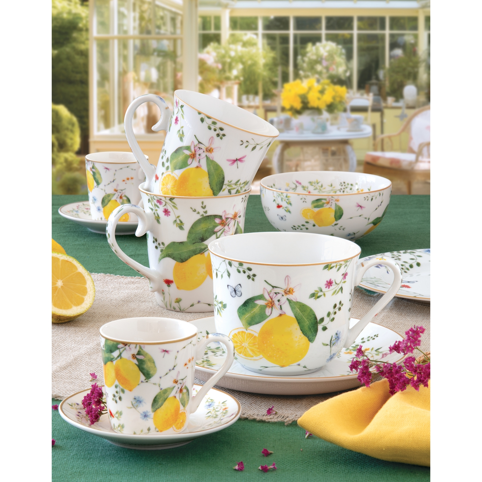 Easy Life Fleurs et Citrons komplet 4 skledic za prigrizke 4 v 1, porcelan z motivom limon - slika 4