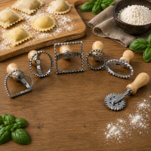 Set za raviole in testenine Grill King Pasta Shape 6v1, 5 modelčkov in rezalno kolesce, nerjavno jeklo in les