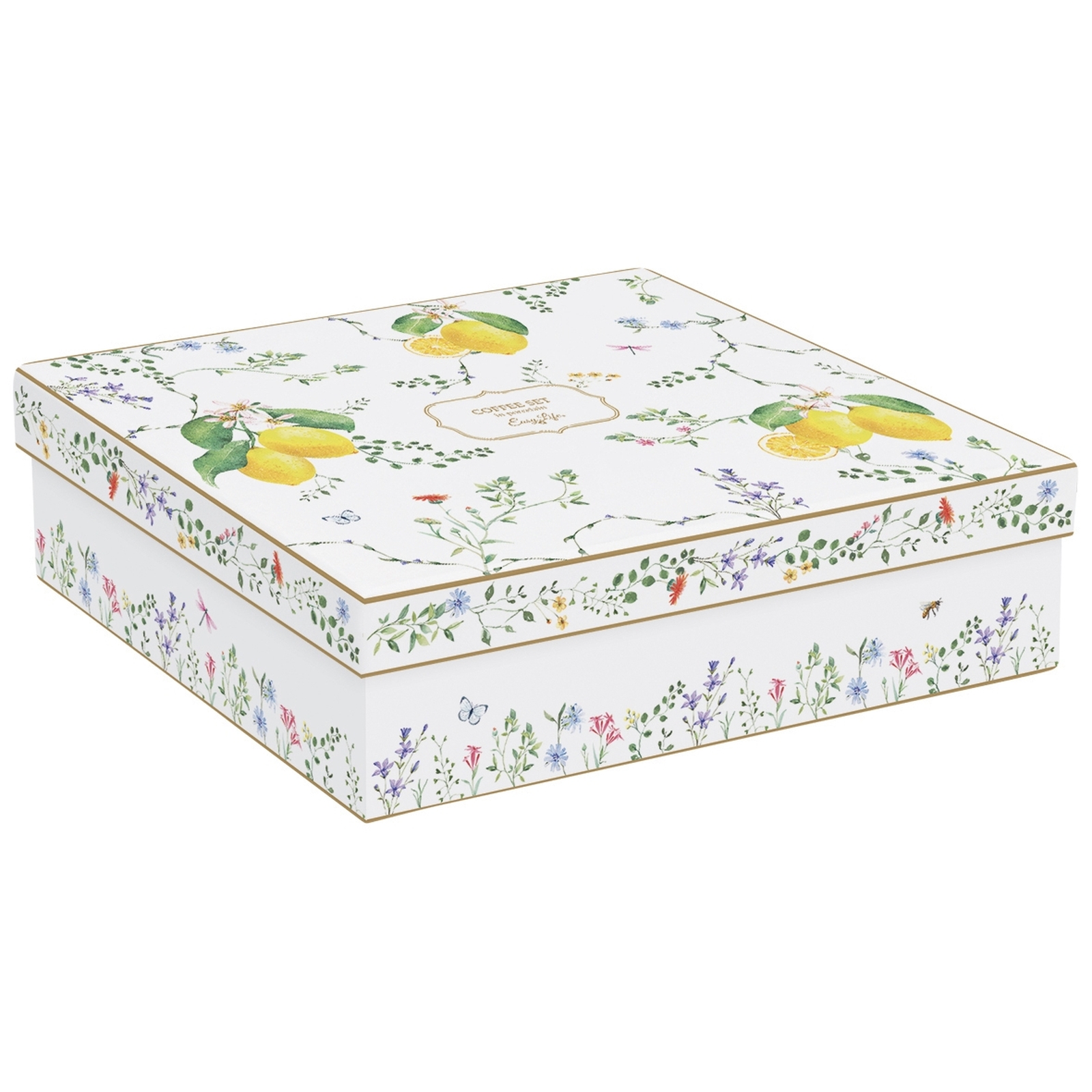Easy Life Fleurs et Citrons komplet 6 porcelanskih skodelic za kavo 110 ml s podstavki iz bambusa - slika 3