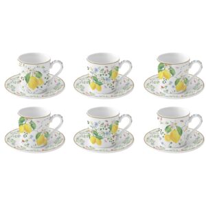 Easy Life Fleurs et Citrons komplet 6 porcelanskih skodelic za kavo 110 ml s podstavki iz bambusa