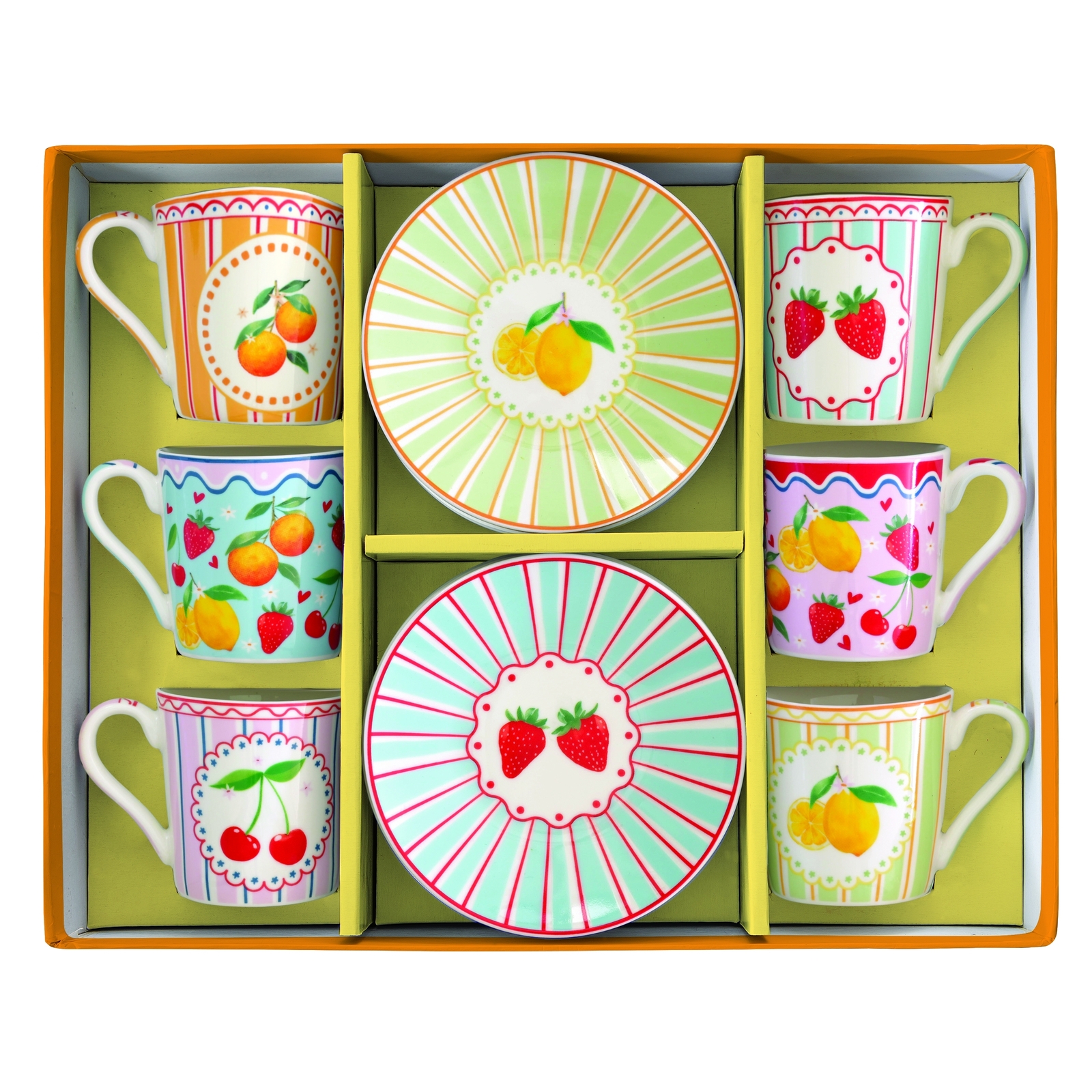Easy Life Fruit Mania komplet 6 porcelanskih skodelic za kavo 110 ml s podstavki iz bambusa - slika 2