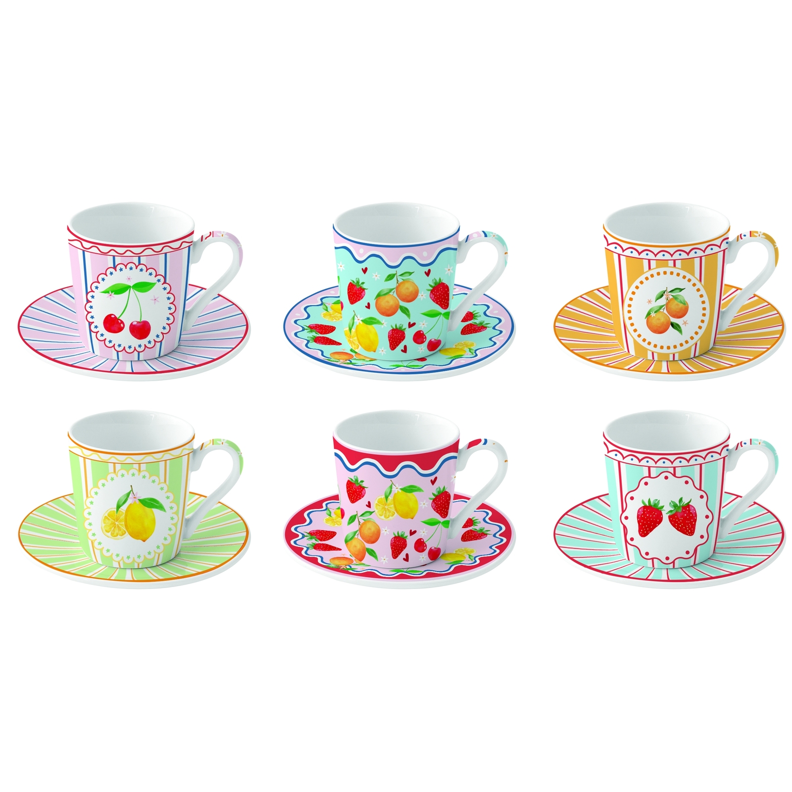 Easy Life Fruit Mania komplet 6 porcelanskih skodelic za kavo 110 ml s podstavki iz bambusa