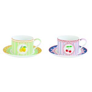Easy Life Fruit Mania skodelica za kavo s kroลพniฤkom, komplet za 2 osebi, porcelan z motivi sadja