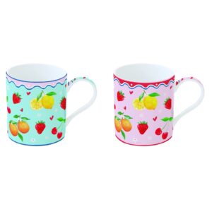 Porcelanasti skodelici za kavo Easy Life Fruit Mania Fine China 350 ml, set za 2 osebi, darilna embalaža