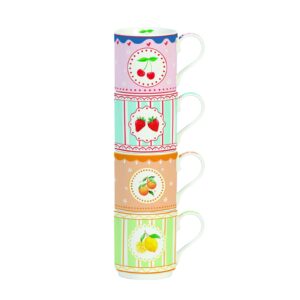 Set porcelanastih skodelic Easy Life Fruit Mania 4v1, set za 4 osebe, 275 ml, zložljive, darilna embalaža