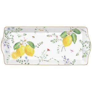 Pravokoten porcelanast krožnik za serviranje Easy Life Fleurs et Citrons 35 x 15 cm, darilna embalaža
