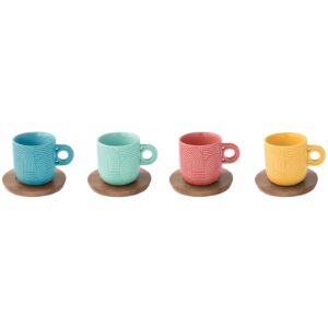 Skodelica s krožničkom iz akacijevega lesa Easy Life Take a Loop, set za 4 osebe, 110 ml, porcelan